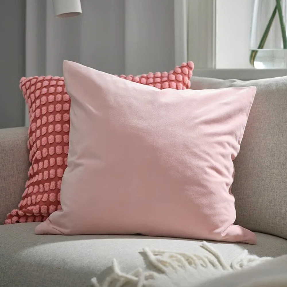 2 NWT IKEA Sanela Pillow Covers Pink 100% Cotton Velour Pastel Pink Cases